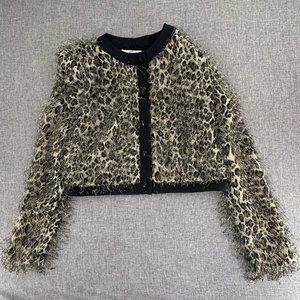 Vintage En Francais By Huey Waltzer Cropped Jacket Leopard Print Small Lightweig